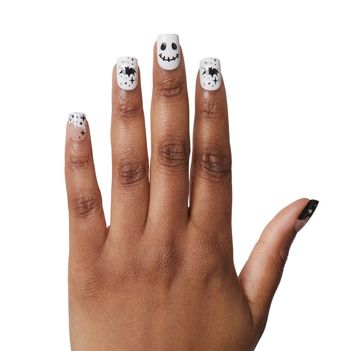 slide 4 of 5, KISS Voguish Fantasy Halloween Press-On Nails, Black & White, Short, Square Shape, 31 Ct., 1 ct