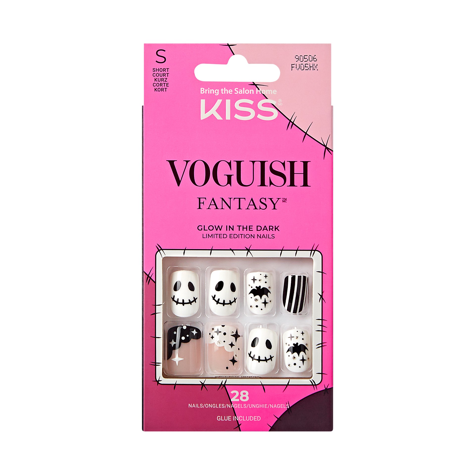 slide 1 of 5, KISS Voguish Fantasy Halloween Press-On Nails, Black & White, Short, Square Shape, 31 Ct., 1 ct