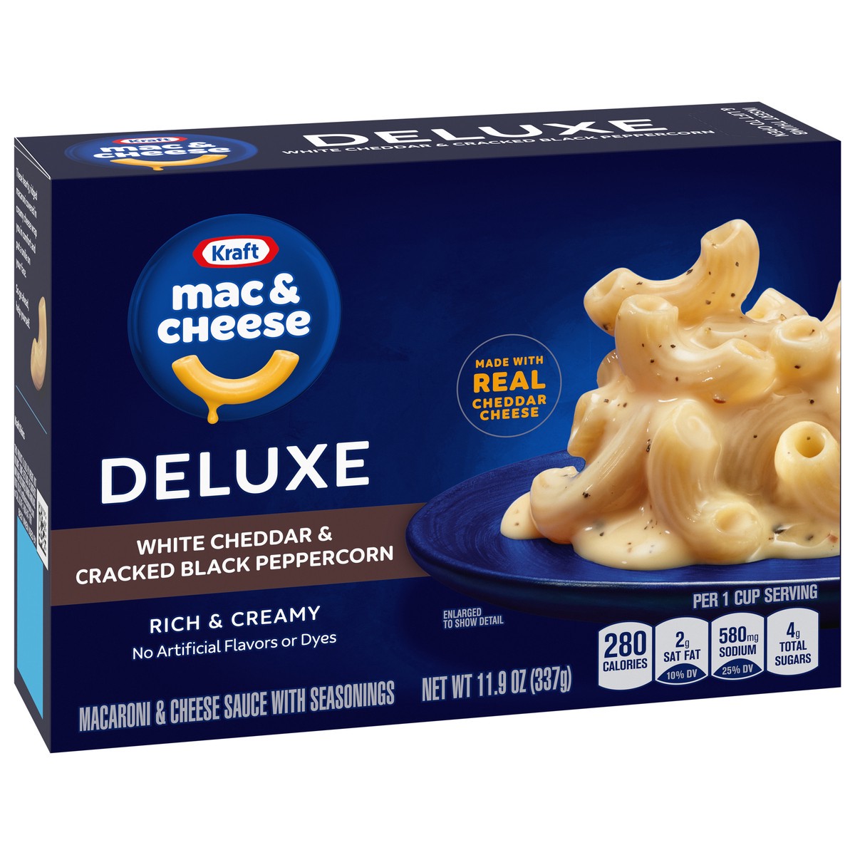 slide 9 of 9, Kraft Deluxe White Cheddar & Cracked Black Peppercorn Mac & Cheese Macaroni and Cheese Dinner, 11.9 oz Box, 11.9 oz