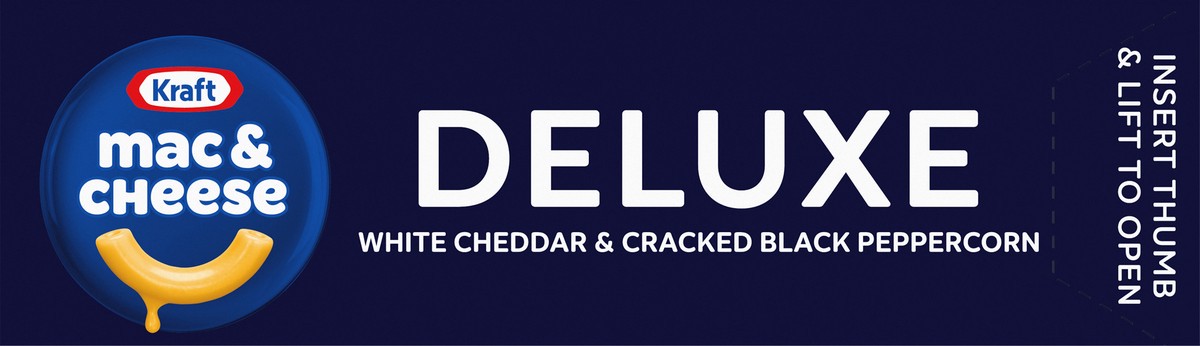 slide 2 of 9, Kraft Deluxe White Cheddar & Cracked Black Peppercorn Mac & Cheese Macaroni and Cheese Dinner, 11.9 oz Box, 11.9 oz