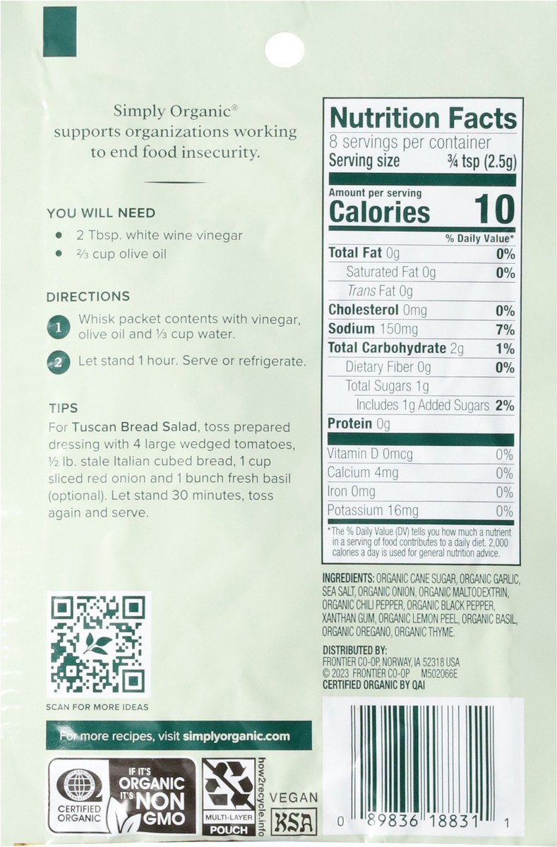 slide 6 of 9, Simply Organic Italian Dressing Mix 0.70 oz, 0.7 oz