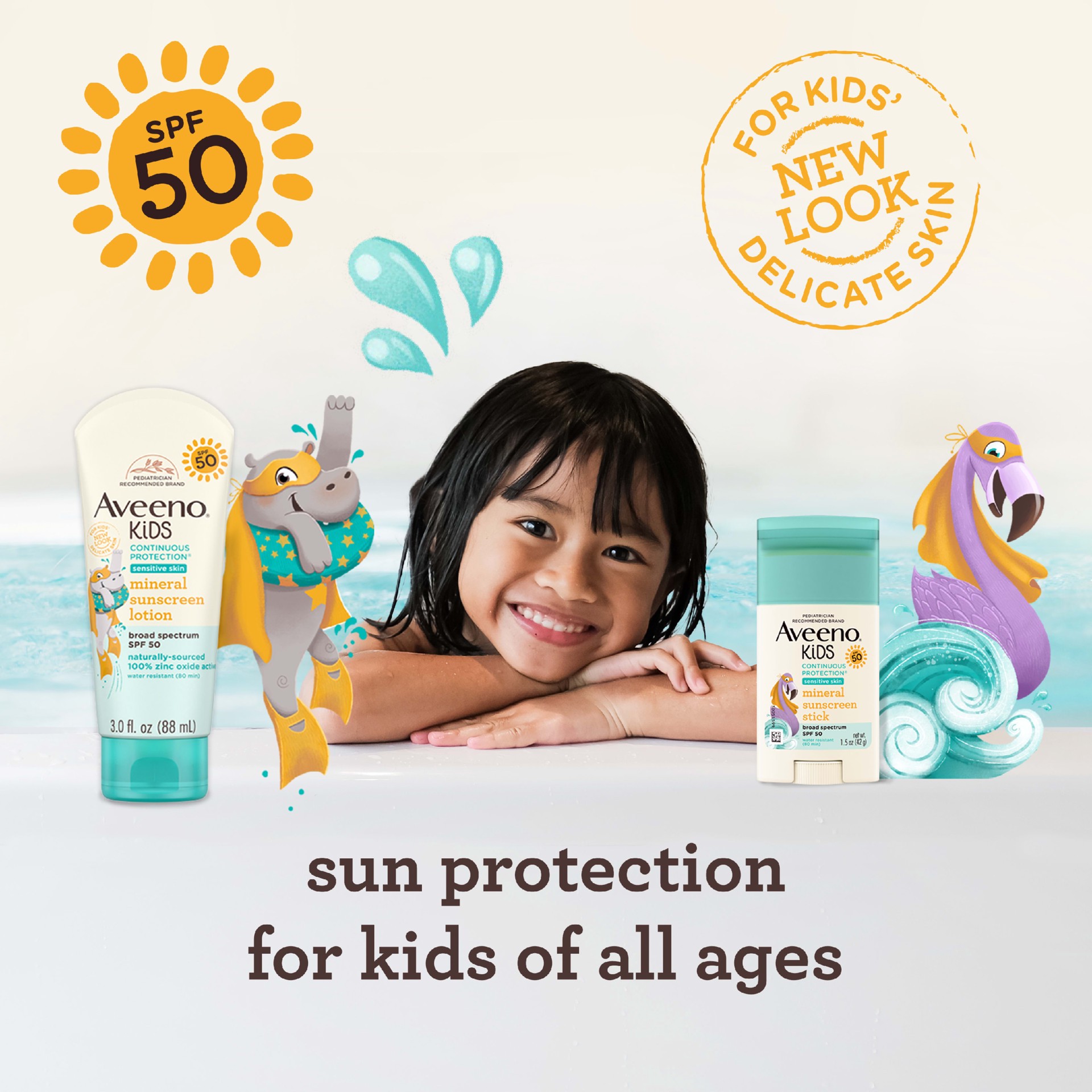 slide 7 of 10, Aveeno Kids Continuous Protection Zinc Oxide Mineral Sunscreen Stick for Sensitive Skin, Face & Body Sunscreen Stick for Kids with Broad Spectrum SPF 50, Sweat- & Water-Resistant, 1.5 oz, 1.5 oz