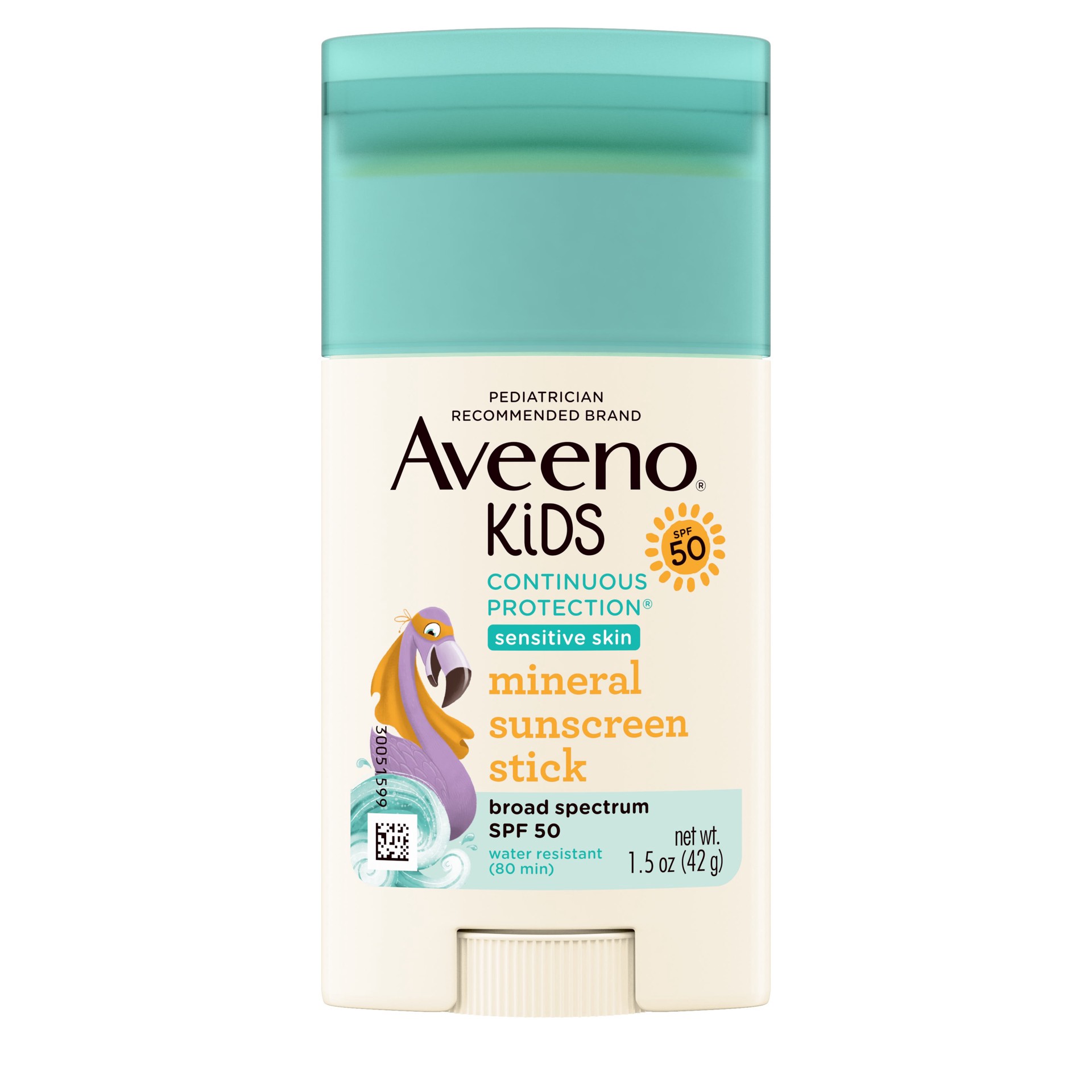 slide 4 of 10, Aveeno Kids Continuous Protection Zinc Oxide Mineral Sunscreen Stick for Sensitive Skin, Face & Body Sunscreen Stick for Kids with Broad Spectrum SPF 50, Sweat- & Water-Resistant, 1.5 oz, 1.5 oz