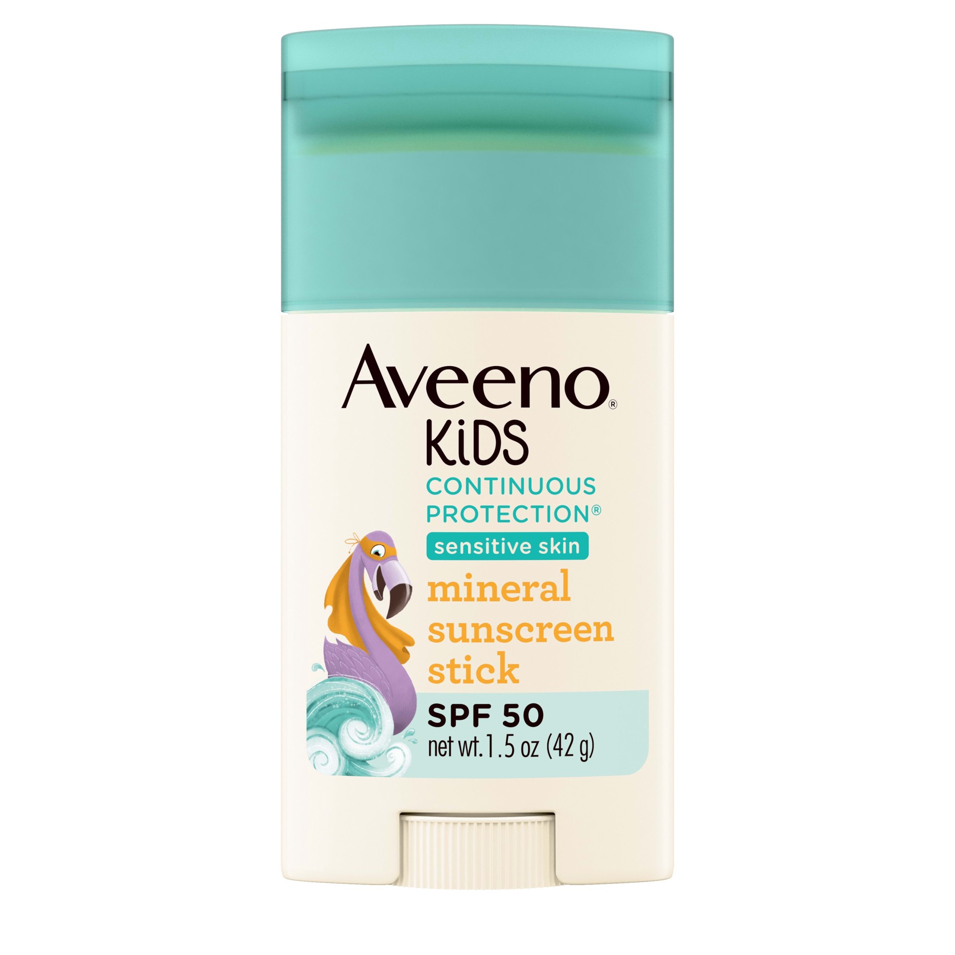 slide 1 of 10, Aveeno Kids Continuous Protection Zinc Oxide Mineral Sunscreen Stick for Sensitive Skin, Face & Body Sunscreen Stick for Kids with Broad Spectrum SPF 50, Sweat- & Water-Resistant, 1.5 oz, 1.5 oz