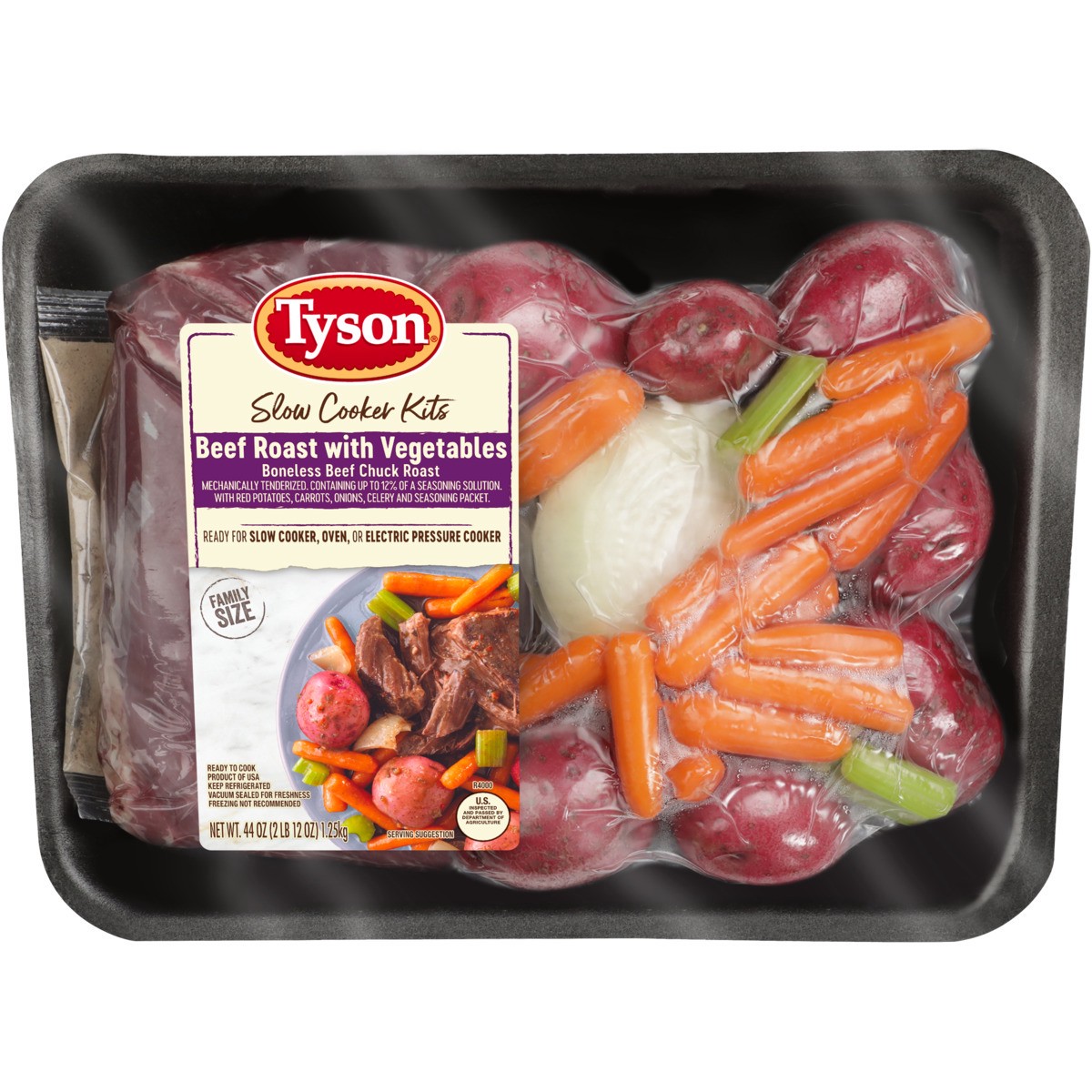 slide 1 of 6, Tyson Slow Cooker Beef Roast with Vegetables Family Size Meal Kit, 44 oz, 44 oz