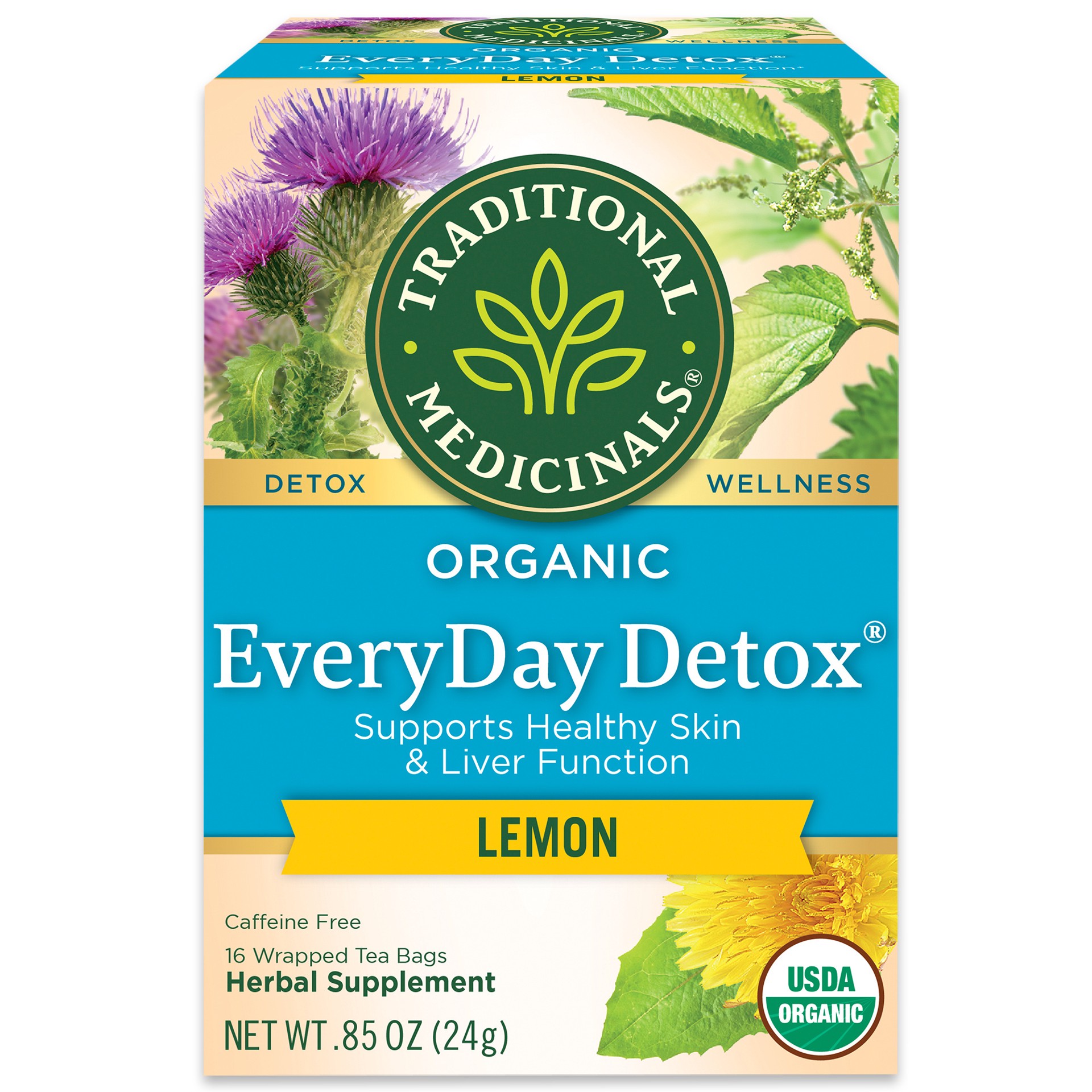 slide 1 of 10, Traditional Medicinals Organic EveryDay Detox Lemon, Caffeine Free Herbal Tea, 0.85 oz