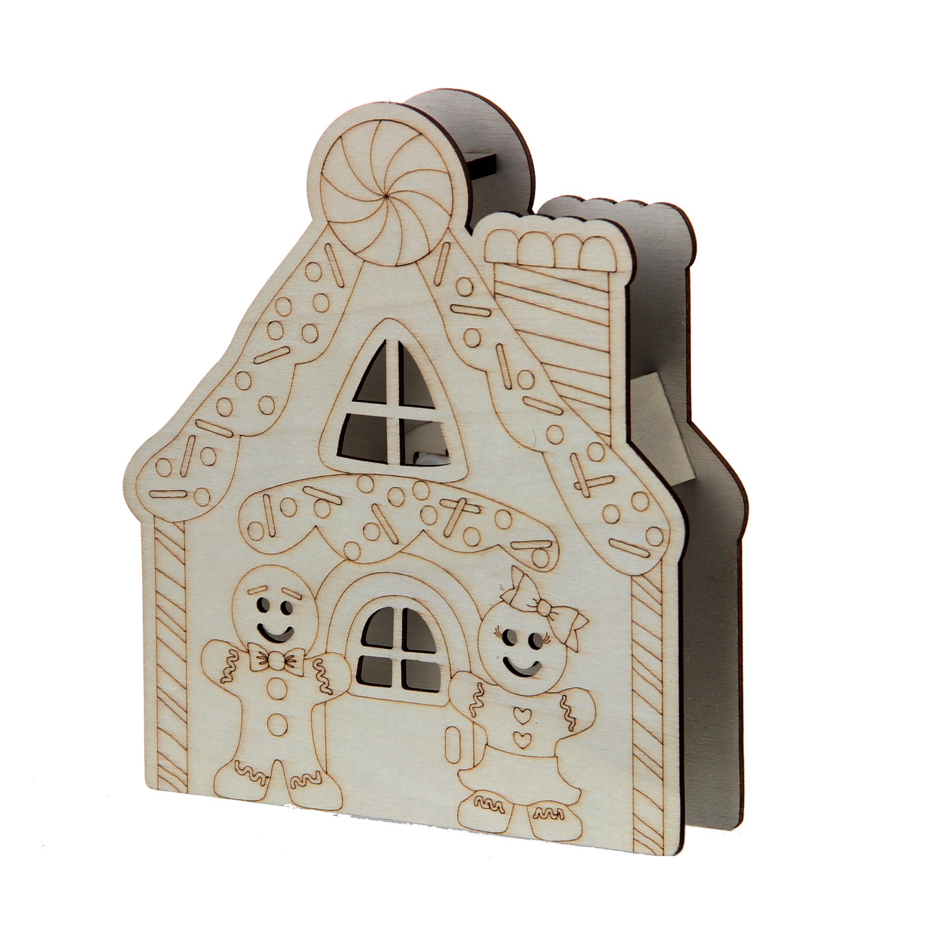 slide 3 of 3, 6.25" Unfinished Gingerbread House Diy Led Wood Decor By Make Market, 6.25 in