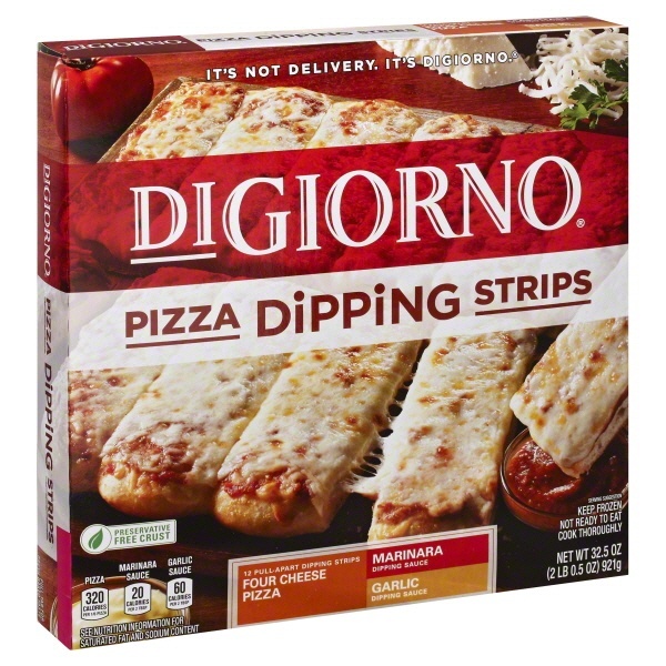 slide 1 of 1, DiGiorno Pizza Dipping Strips Four Cheese Pizza With Marinara & Garlic Dipping Sauce, 32.5 oz