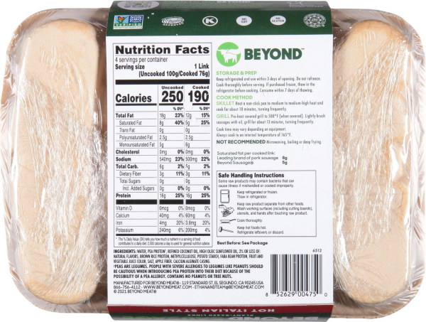 slide 9 of 17, Beyond Sausage Beyond Meat Plant-Based Dinner Sausage Links, Hot Italian 14 oz, 4 ct