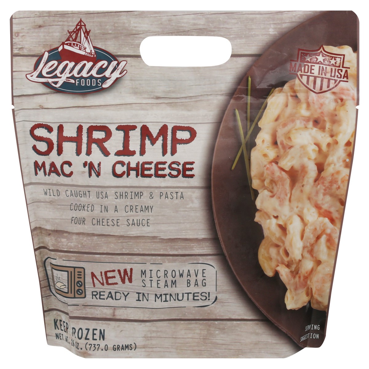 slide 1 of 14, Legacy Foods Shrimp Mac 'N Cheese 26 oz, 26 oz