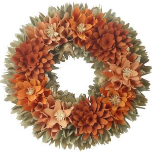 slide 1 of 1, Fall Fest Orange Wood Chip Floral Wreath, 1 ct