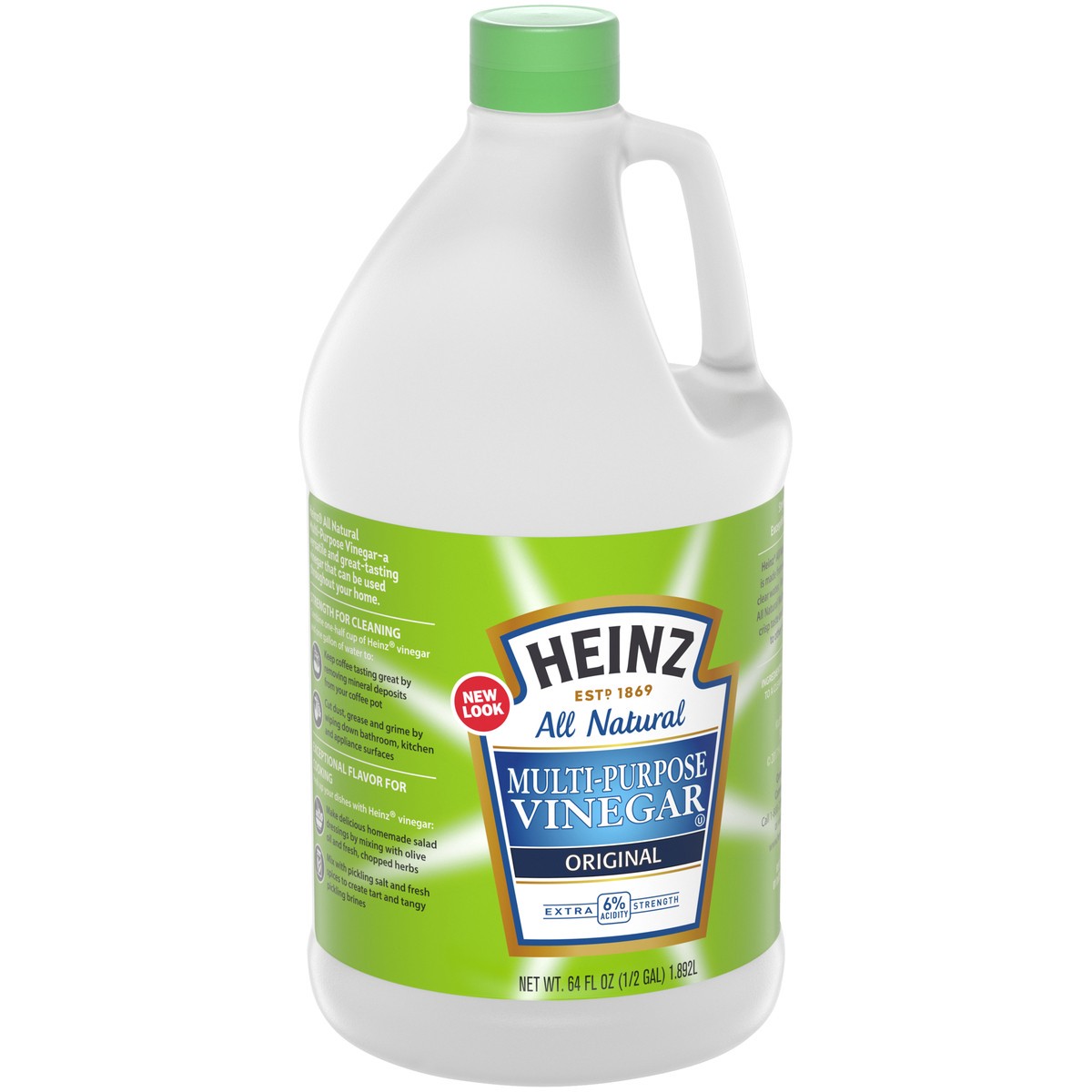 slide 9 of 9, Heinz All Natural Original Multi-Purpose Extra Strength Vinegar with 6% Acidity, 64 fl oz Jug, 64 fl oz