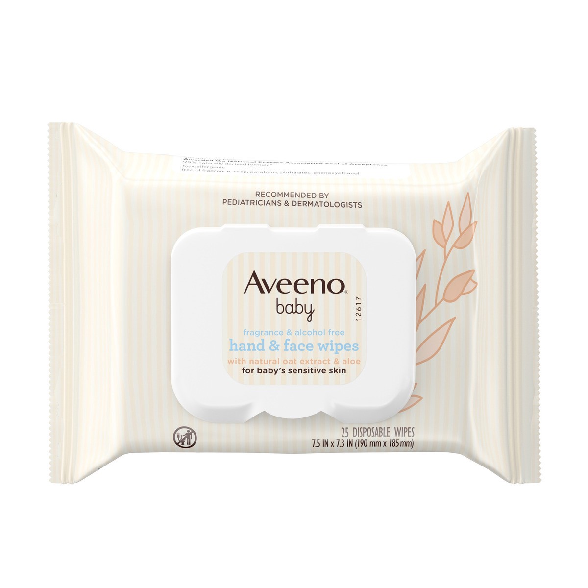 slide 3 of 7, Aveeno Fragrance Free Hand & Face Wipes with Oat Extract & Aloe, Cleansing & Moisturizing Baby Wipes for Sensitive Skin, Sulfate-, Alcohol-, & Paraben-Free, Hypoallergenic, 25 ct, 25 ct