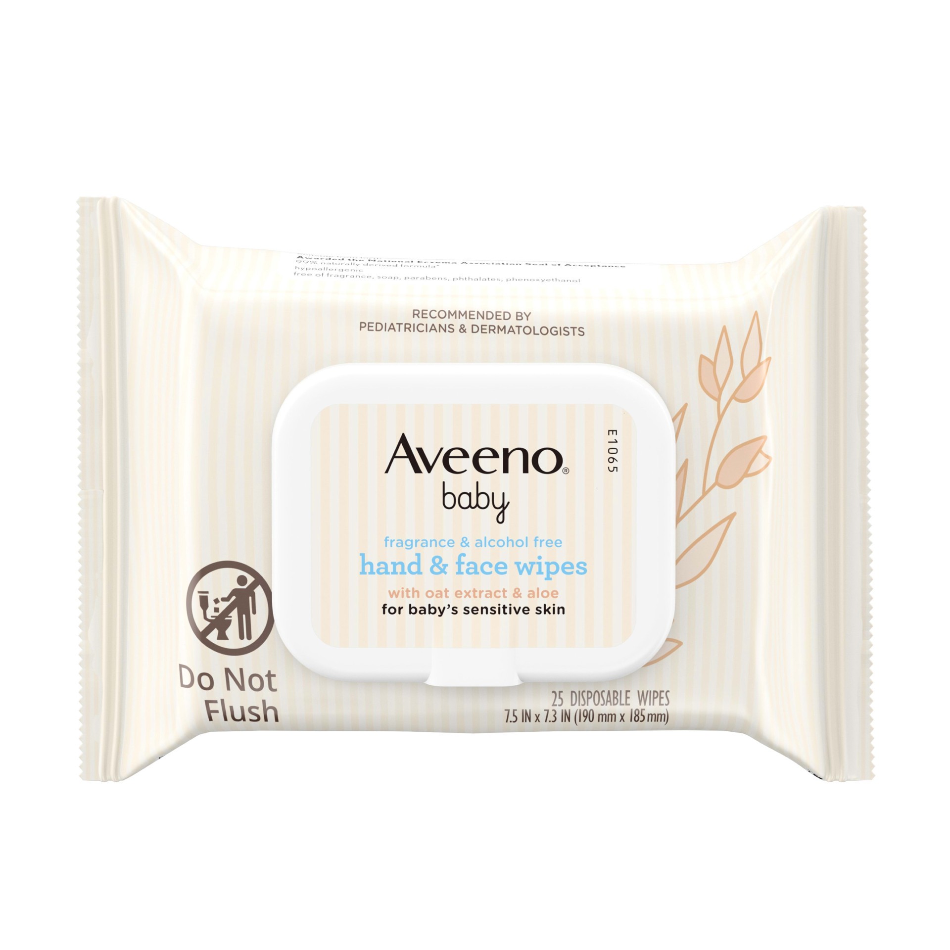 slide 1 of 7, Aveeno Fragrance Free Hand & Face Wipes with Oat Extract & Aloe, Cleansing & Moisturizing Baby Wipes for Sensitive Skin, Sulfate-, Alcohol-, & Paraben-Free, Hypoallergenic, 25 ct, 25 ct