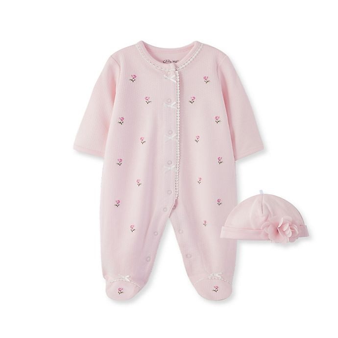 slide 1 of 3, Little Me Newborn Blossom Rose Footie and Cap Set - Pink, 2 ct