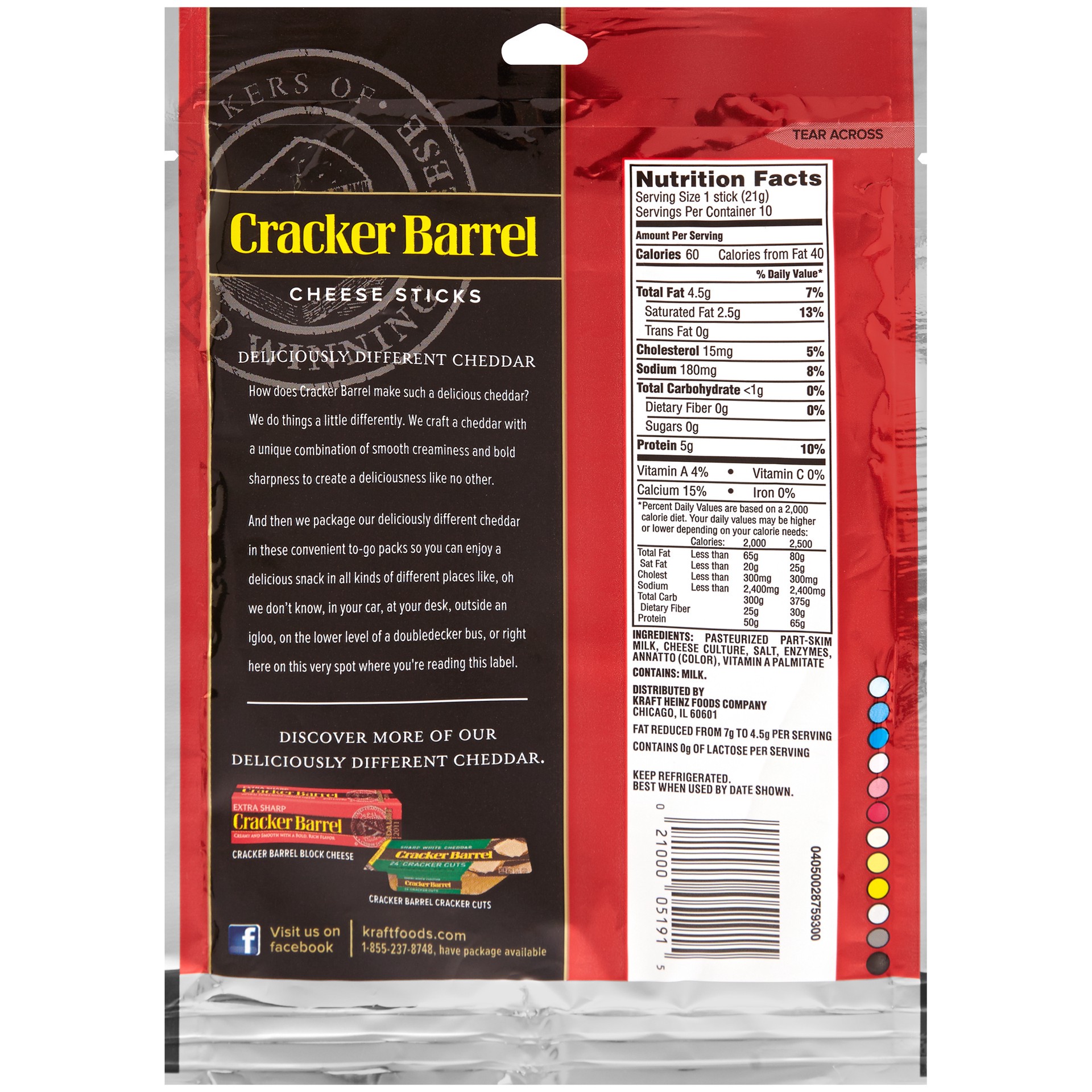 slide 1 of 9, Cracker Barrel Rich & Bold Extra Sharp Yellow Cheddar Cheese Snacks with 2% Milk, 10 ct Sticks, 10 ct