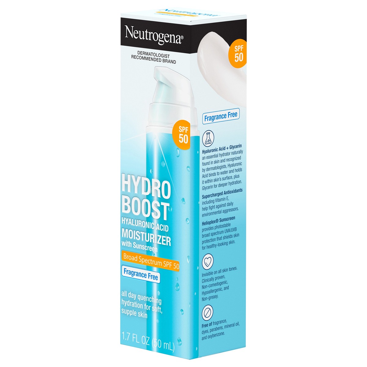 slide 5 of 12, Neutrogena Hydro Boost Hyaluronic Acid Facial Moisturizer to Hydrate & Soothe Dry Skin - Fragrance Free - SPF 50 - 1.7 fl oz, 1.7 fl oz