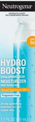 Neutrogena Hydro Boost Hyaluronic Acid Facial Moisturizer with Broad Spectrum SPF 50 Sunscreen, Daily Water Gel Face Moisturizer to Hydrate & Soothe Dry Skin, Fragrance-Free, 1.7 fl. oz