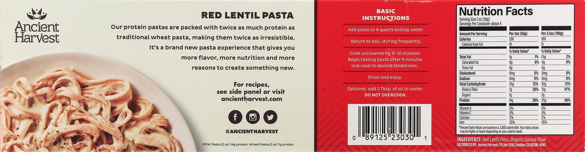 slide 9 of 13, Ancient Harvest Pow! Red Lentil Linguine 8 oz, 8 oz