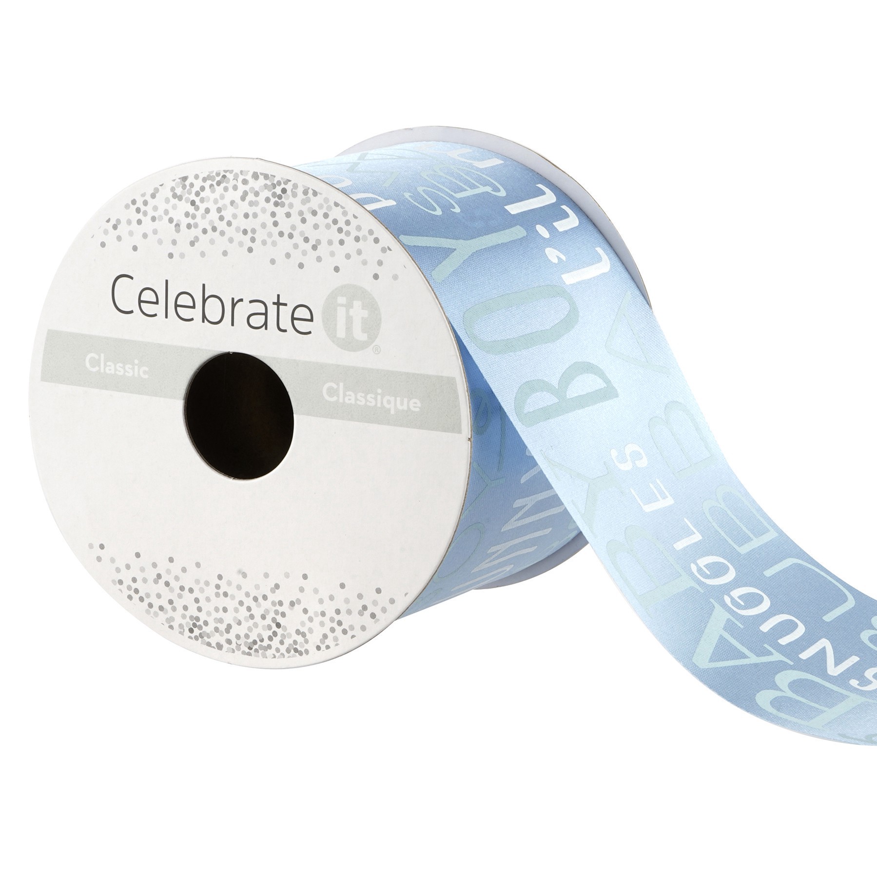 slide 3 of 4, 2.5'' X 5 Yd. It's A Boy Satin Ribbon By Celebrate It, 2.5 in x 5 yd