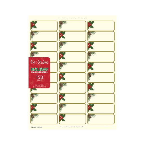 slide 2 of 3, Geo Studios Holiday-Themed Mailing Labels, 1" X 2-11/16", Bells & Ivy, Pack Of 150 Labels, 150 ct