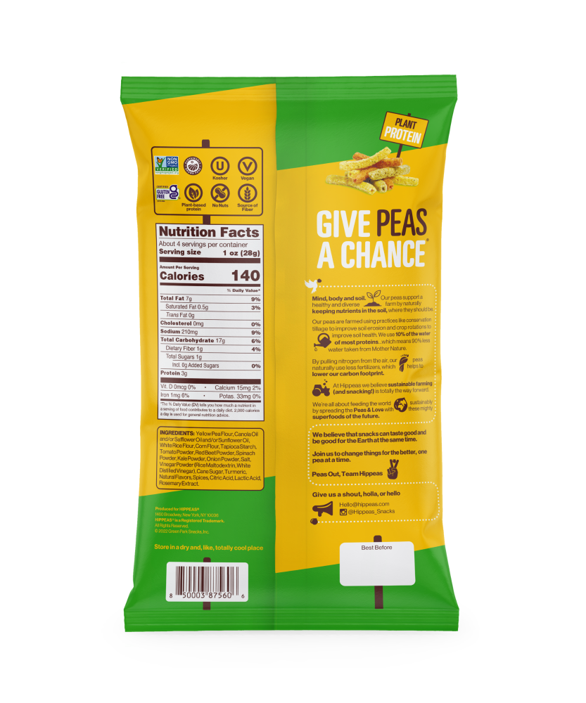 slide 2 of 2, HIPPEAS Sour Cream & Onion Flavored Veggies Straws 3.75 oz, 3.75 oz