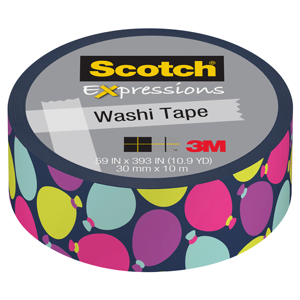 slide 1 of 1, Scotch Expressions Washi Tape, Birthday Balloons, 1 ct