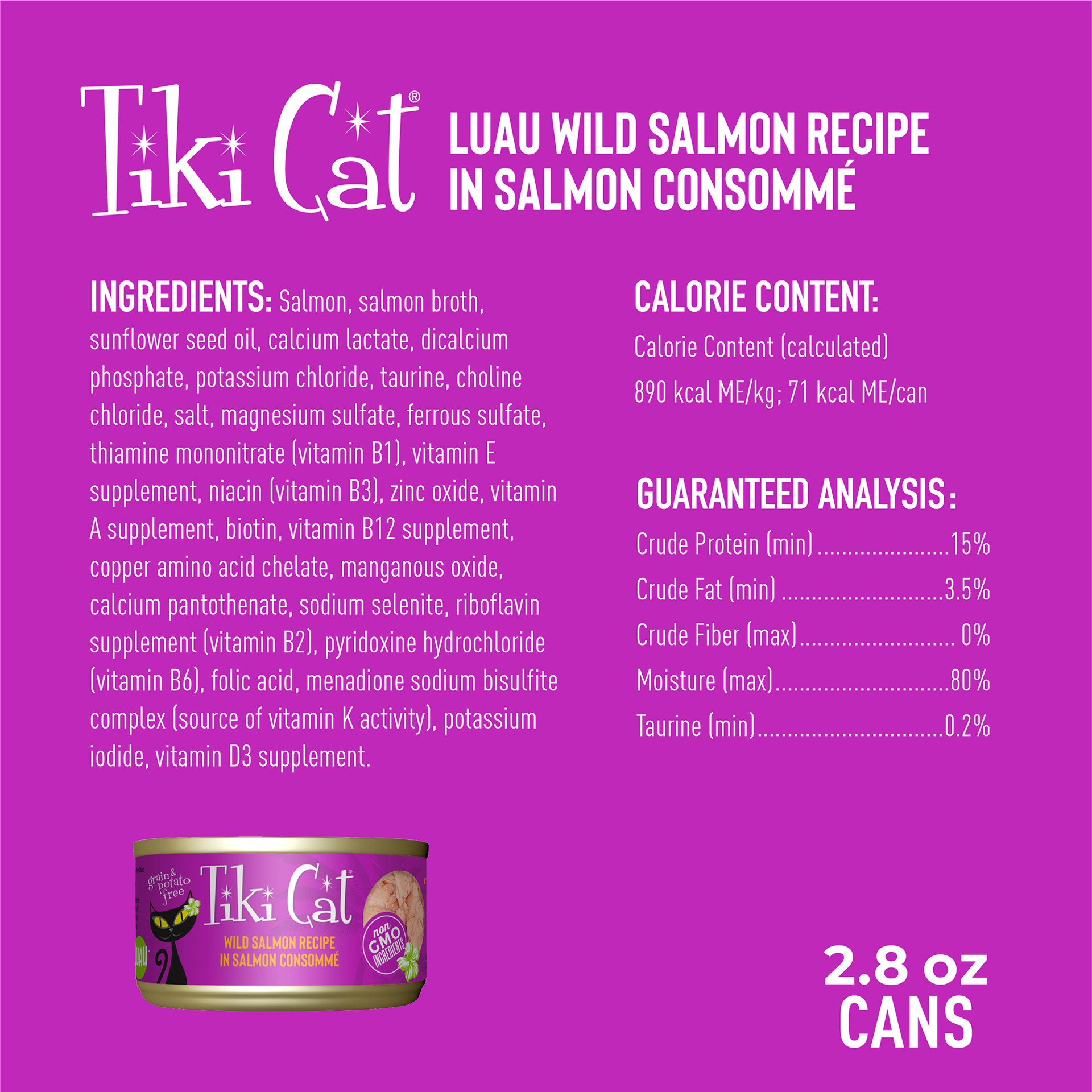 slide 7 of 7, Tiki Cat Luau Wet Cat Food, Wild Salmon, 2.8 oz. Can, 2.8 oz