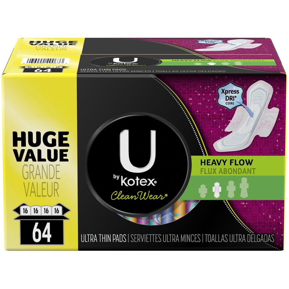 slide 1 of 1, Kotex Clean Wear Heavy Flow Ultra Thin Pads, 64 ct