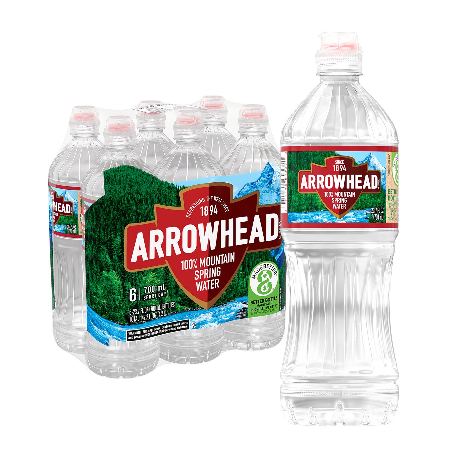 slide 3 of 5, Arrowhead Brand 100% Mountain Spring Water, Sport Cap Bottle, 6 Ct, 23.7 Oz, 23.7 oz