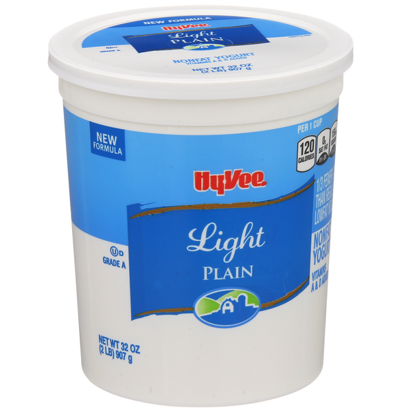 slide 1 of 1, Hy-vee Plain Light Nonfat Yogurt, 32 oz