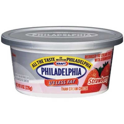 slide 1 of 1, Kraft Philadelphia Reduced Fat Strawberry Cream Cheese, 8 oz
