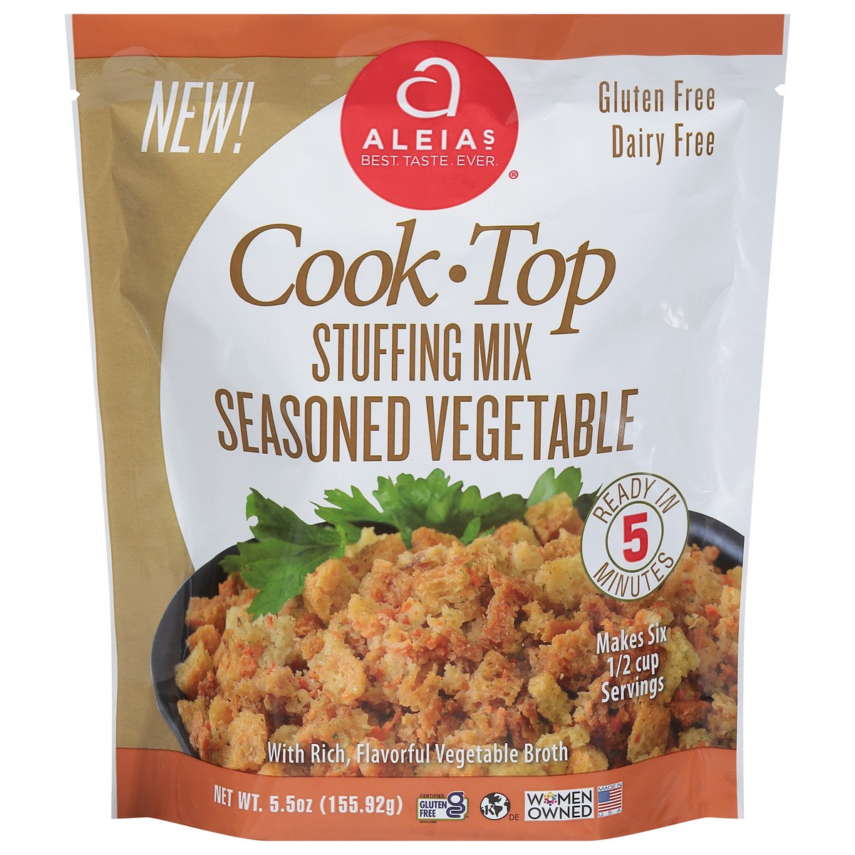 slide 1 of 9, Aleia's Stuffing Mix Seasoned Vegetable, 5.5 oz
