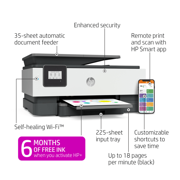 slide 9 of 10, Hp Officejet 8015E Wireless Inkjet All-In-One Color Printer, 1 ct