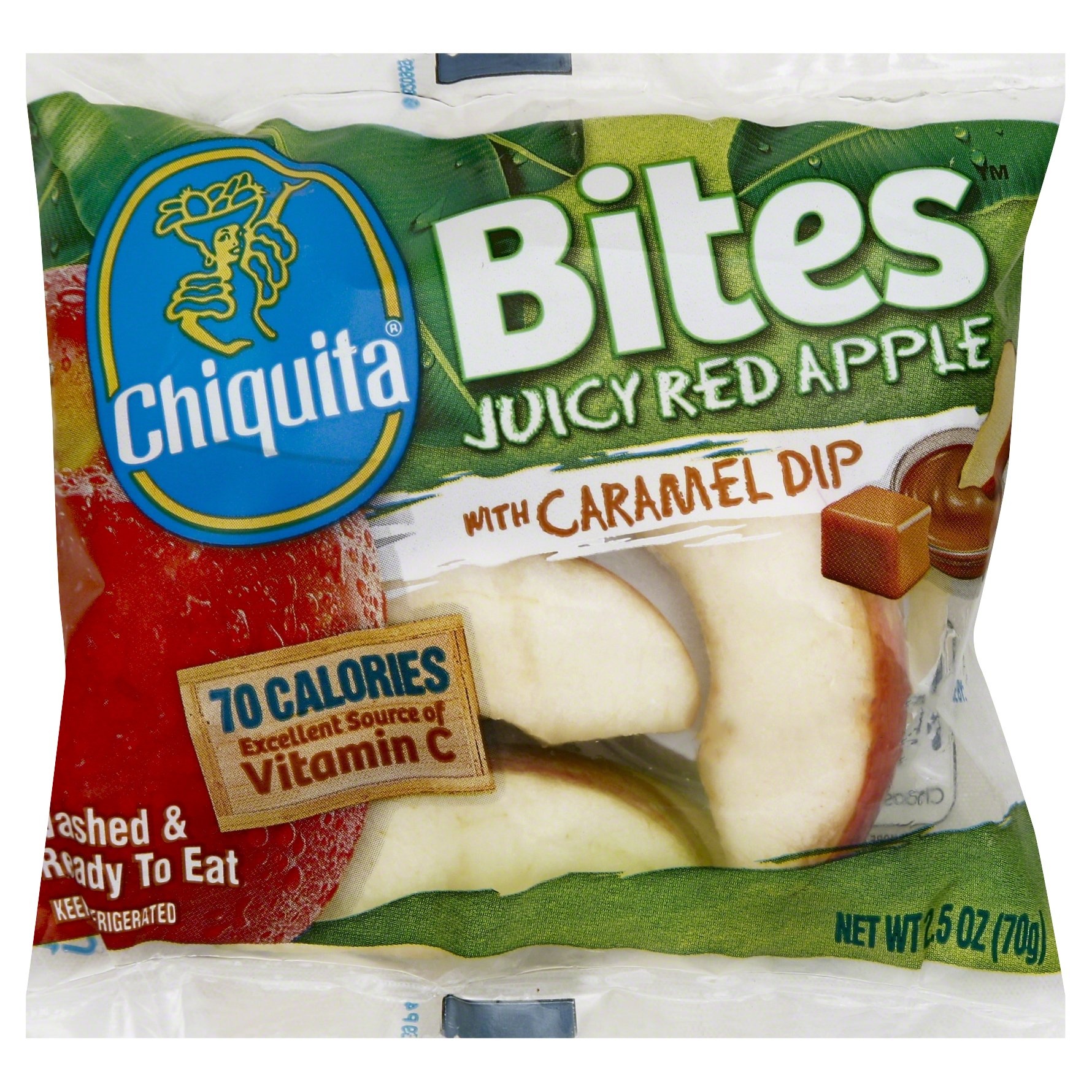 slide 1 of 5, Chiquita Red Apple Bites With Caramel Dip, 2.5 oz