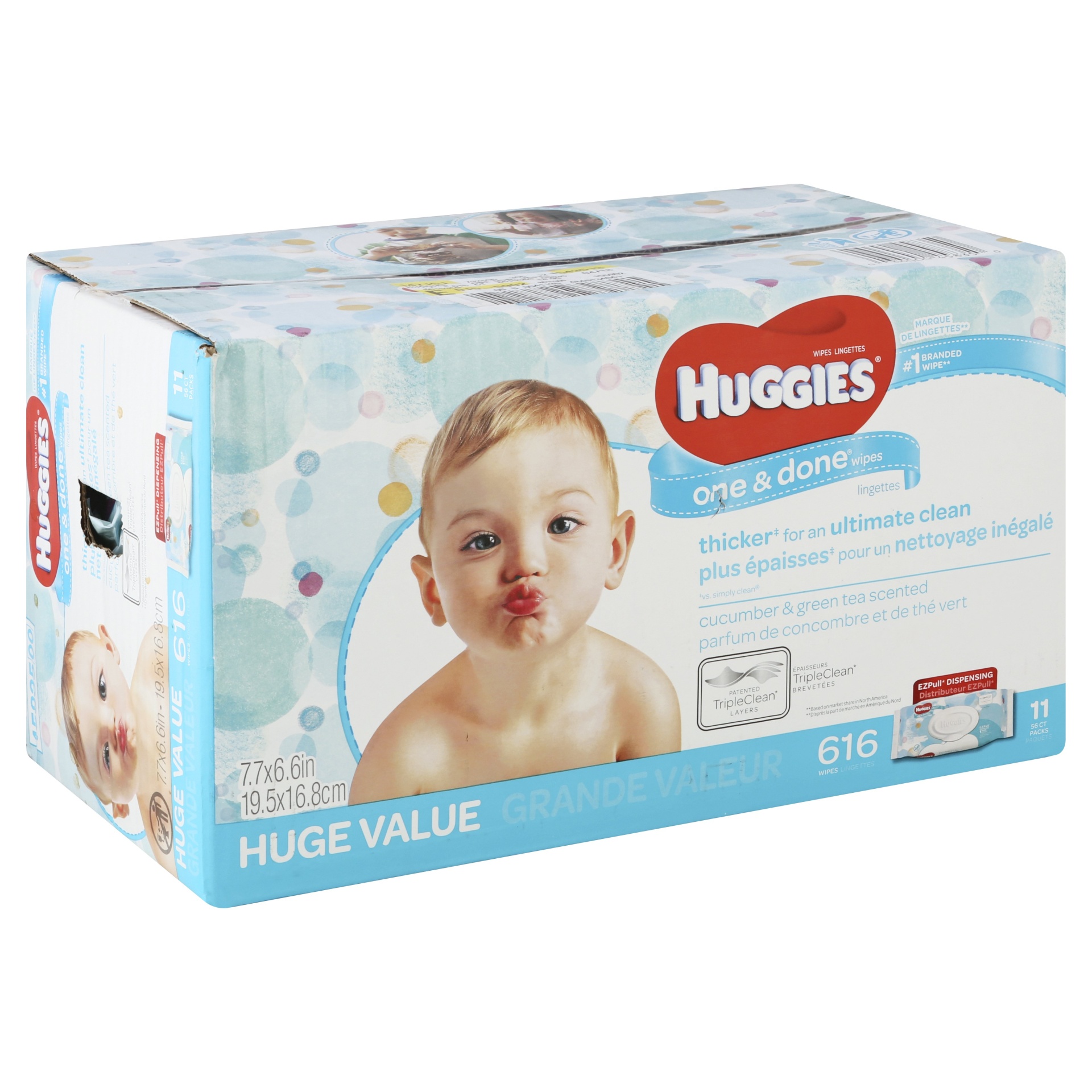 slide 1 of 1, Huggies One And Done Refreshing Baby Wipes - Cucumber/Green Tea, 616 ct