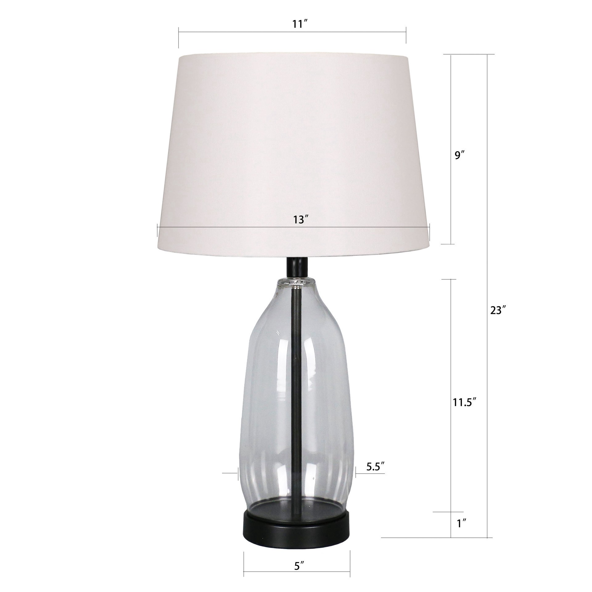 slide 2 of 3, 23" Clear & Black Slim Glass & Metal Table Lamp With Natural Fabric Shade By Ashland, 13 in x 13 in x 23 in