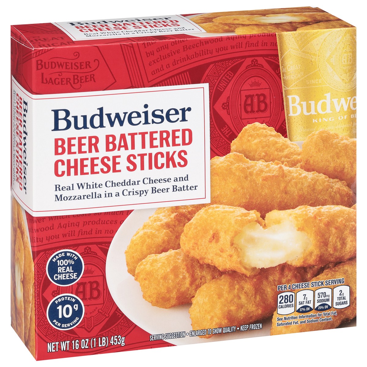 slide 2 of 9, Budweiser Farm Rich Budweiser beer battered cheese sticks, 16 oz