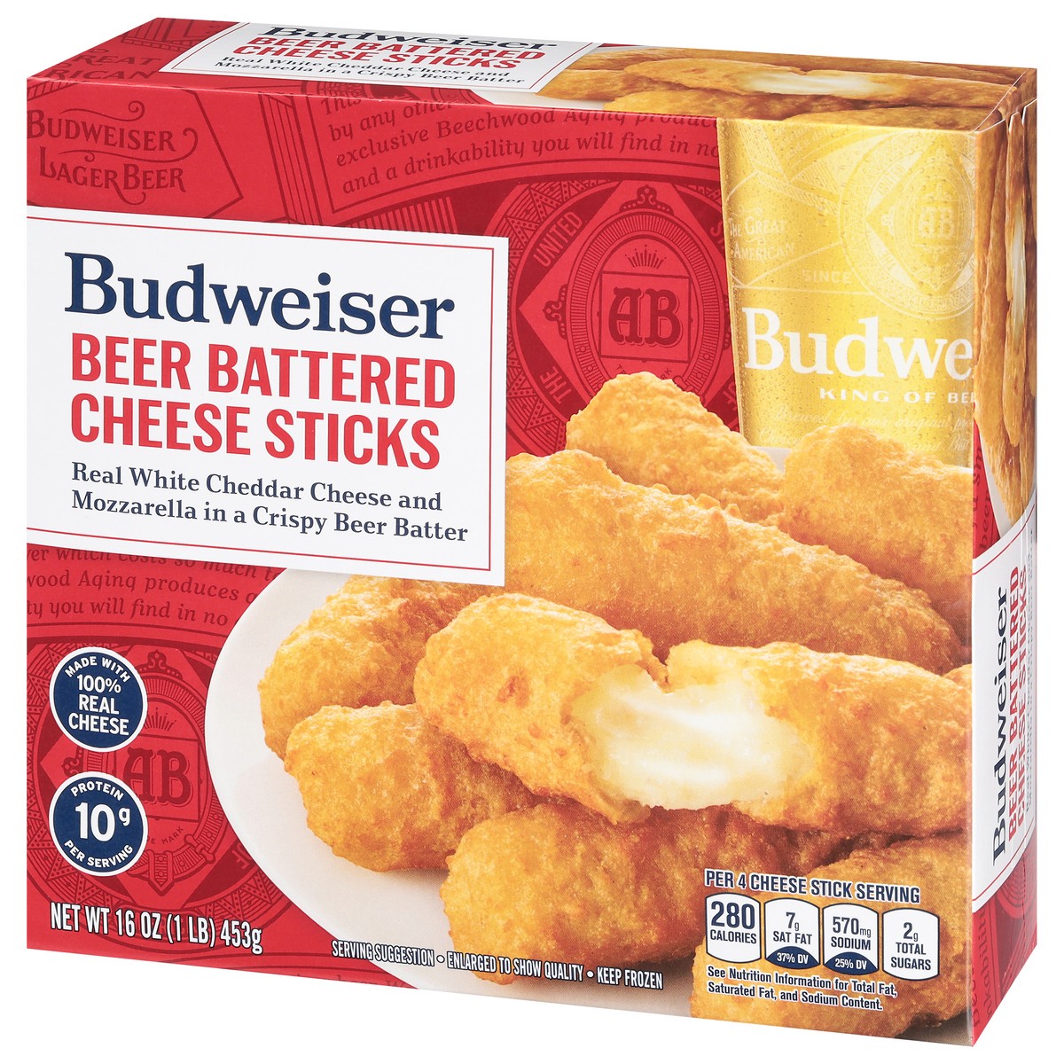 slide 3 of 9, Budweiser Farm Rich Budweiser beer battered cheese sticks, 16 oz