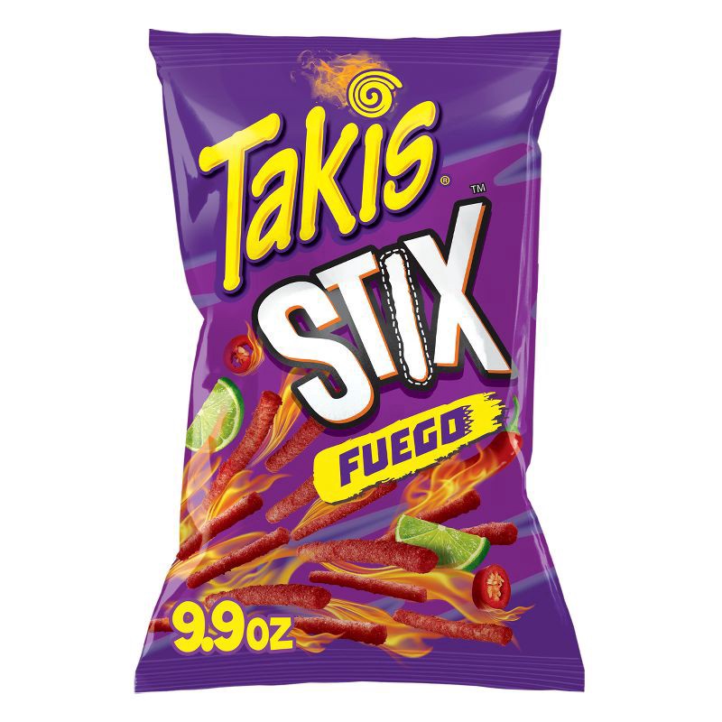 slide 1 of 7, Takis Fuego Stix 9.9 oz Sharing Size Bag, Hot Chili Pepper & Lime Flavored Extreme Spicy Corn Snack Sticks, 9.9 oz