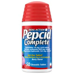 Pepcid Complete Acid Reducer + Antacid Chews, Berry Flavored, 50 ct
