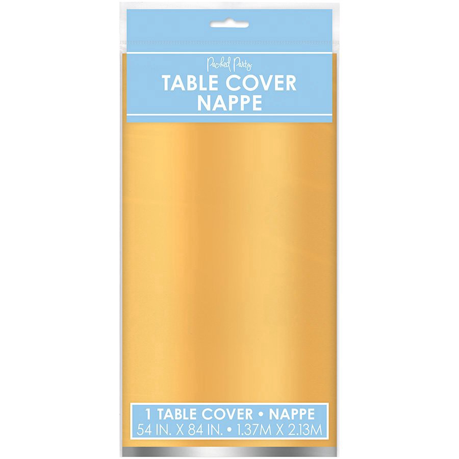 slide 1 of 1, Packed Party Metallic Gold Plastic Table Cover, 54 ft x 84 ft
