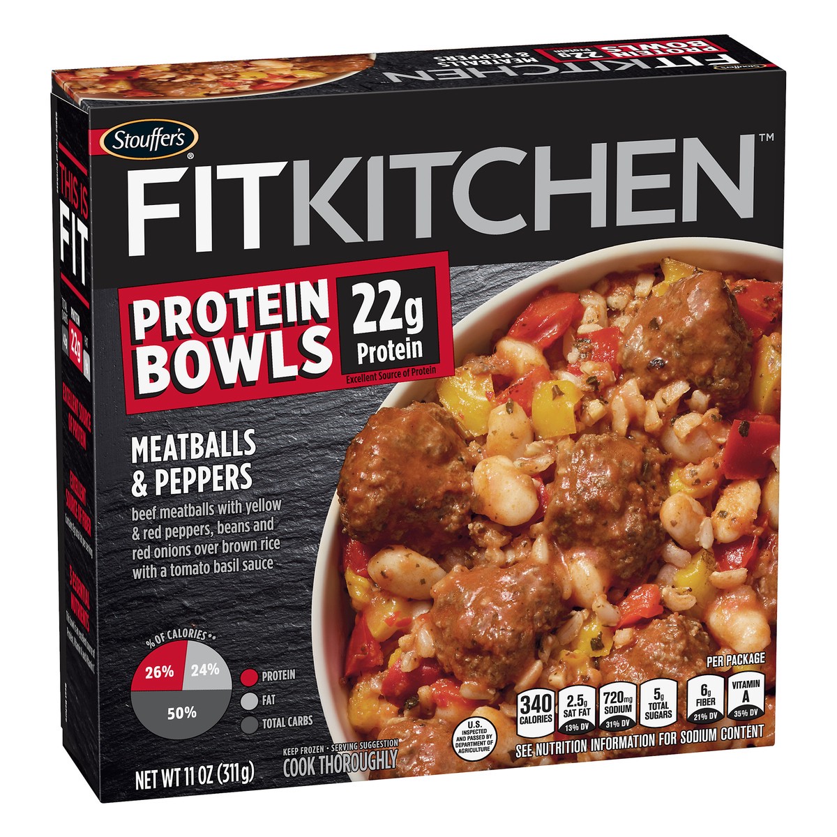 slide 2 of 10, Stouffer's Fit Kitchen Protein Bowls Meatballs & Peppers, 11 oz