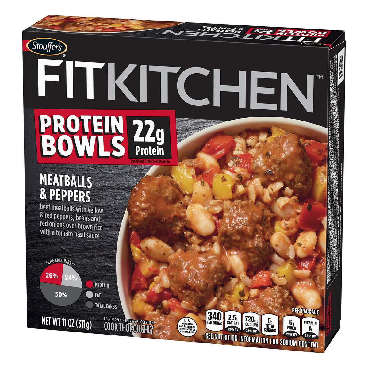 slide 3 of 10, Stouffer's Fit Kitchen Protein Bowls Meatballs & Peppers, 11 oz