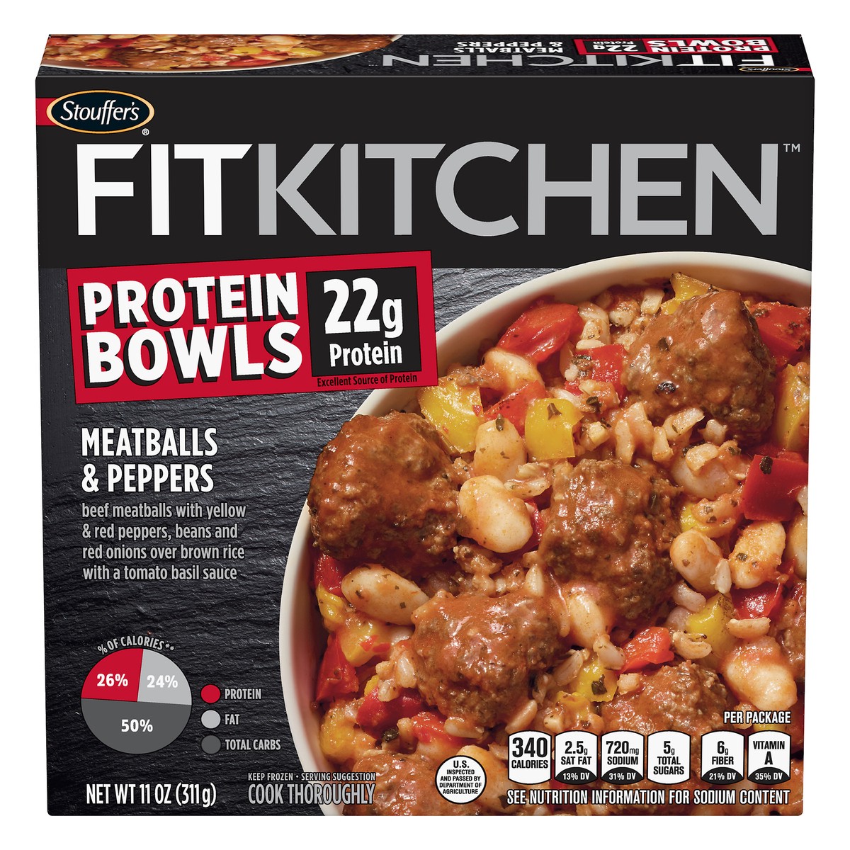 slide 1 of 10, Stouffer's Fit Kitchen Protein Bowls Meatballs & Peppers, 11 oz