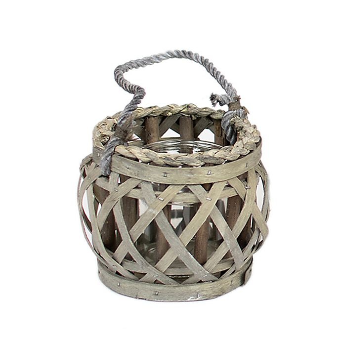 slide 1 of 2, Small Willow-Wrapped Glass Lantern with Handle, 1 ct