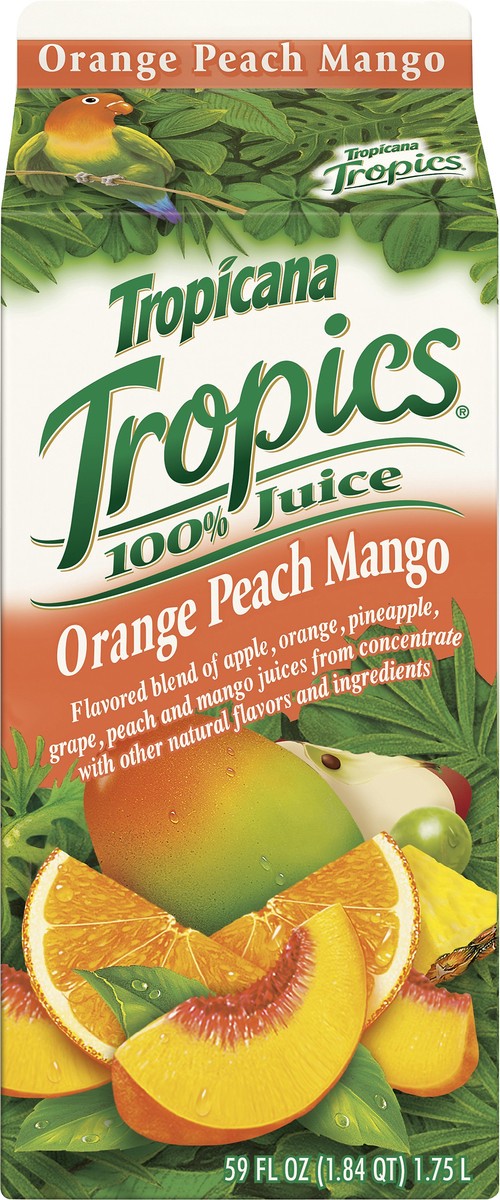 slide 10 of 10, Tropicana Tropics 100% Juice Blend Orange Peach Mango Flavored 59 Fl Oz Carton, 59 oz