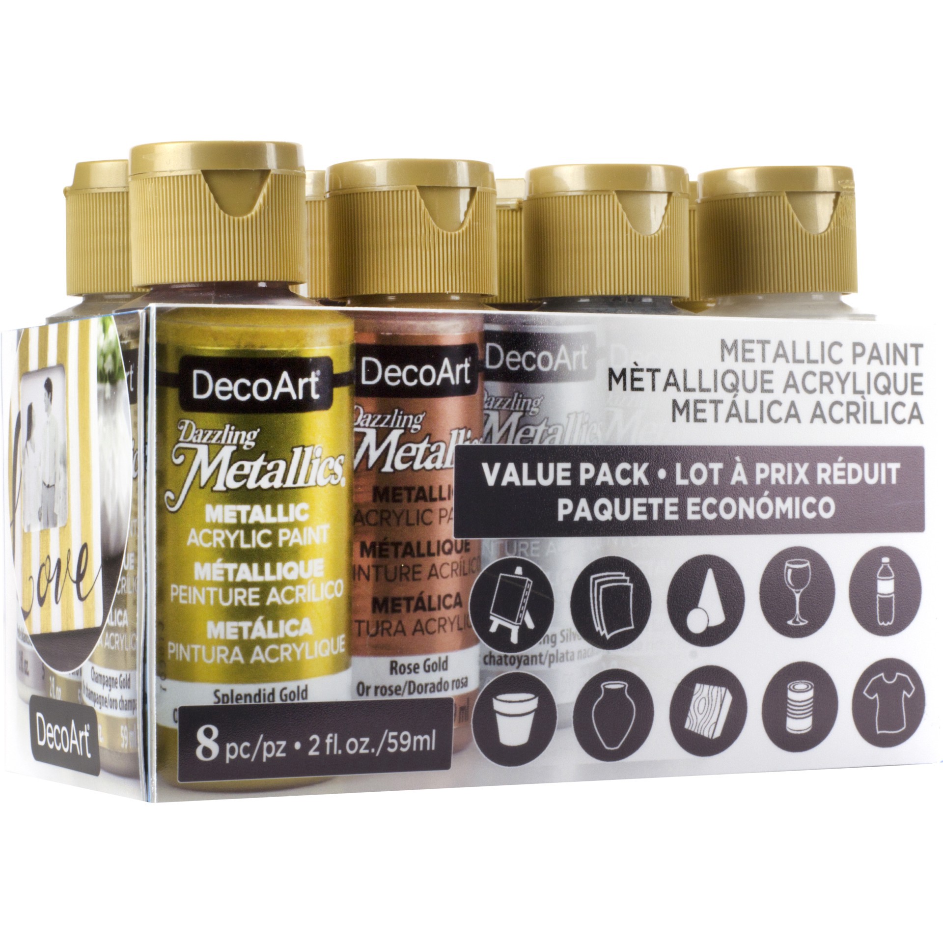slide 3 of 3, Decoart Dazzling Metallics Acrylic Paint Set, 2 fl oz