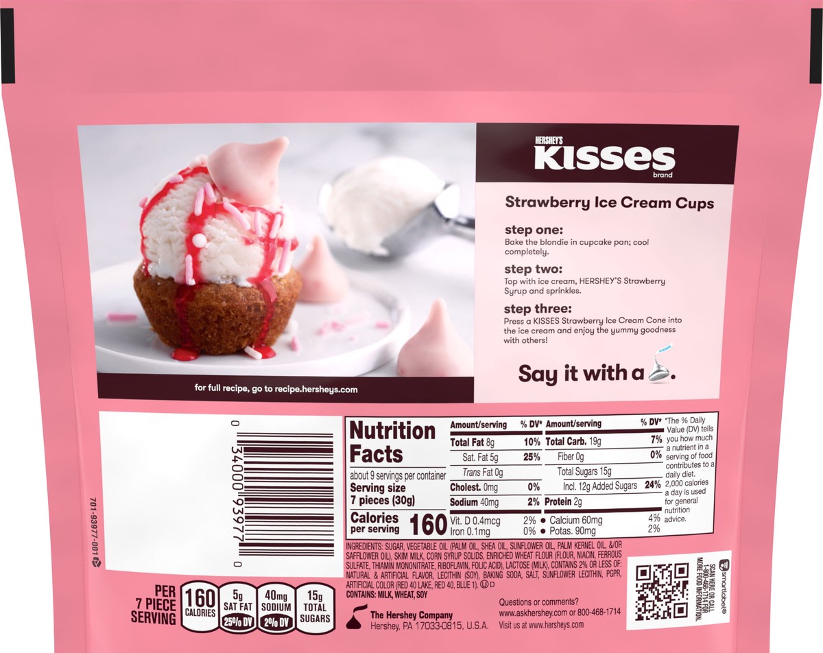 slide 3 of 3, Kisses Share Pack Strawberry Ice Cream Cone Candy 9 oz, 9 oz