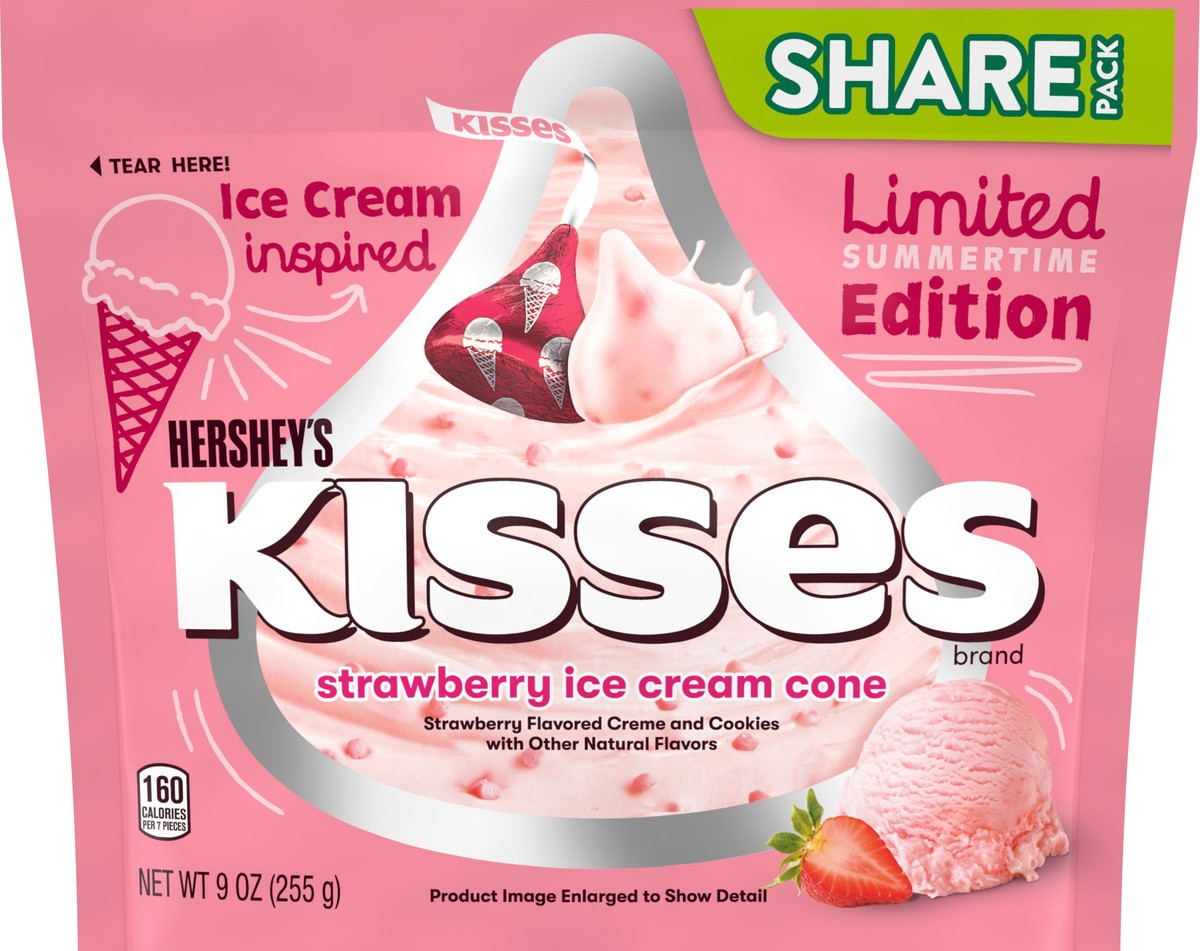 slide 1 of 3, Hershey's KISSES Strawberry Ice Cream Cone flavored Candy, Share Pack, 9 oz Bag, 9 oz